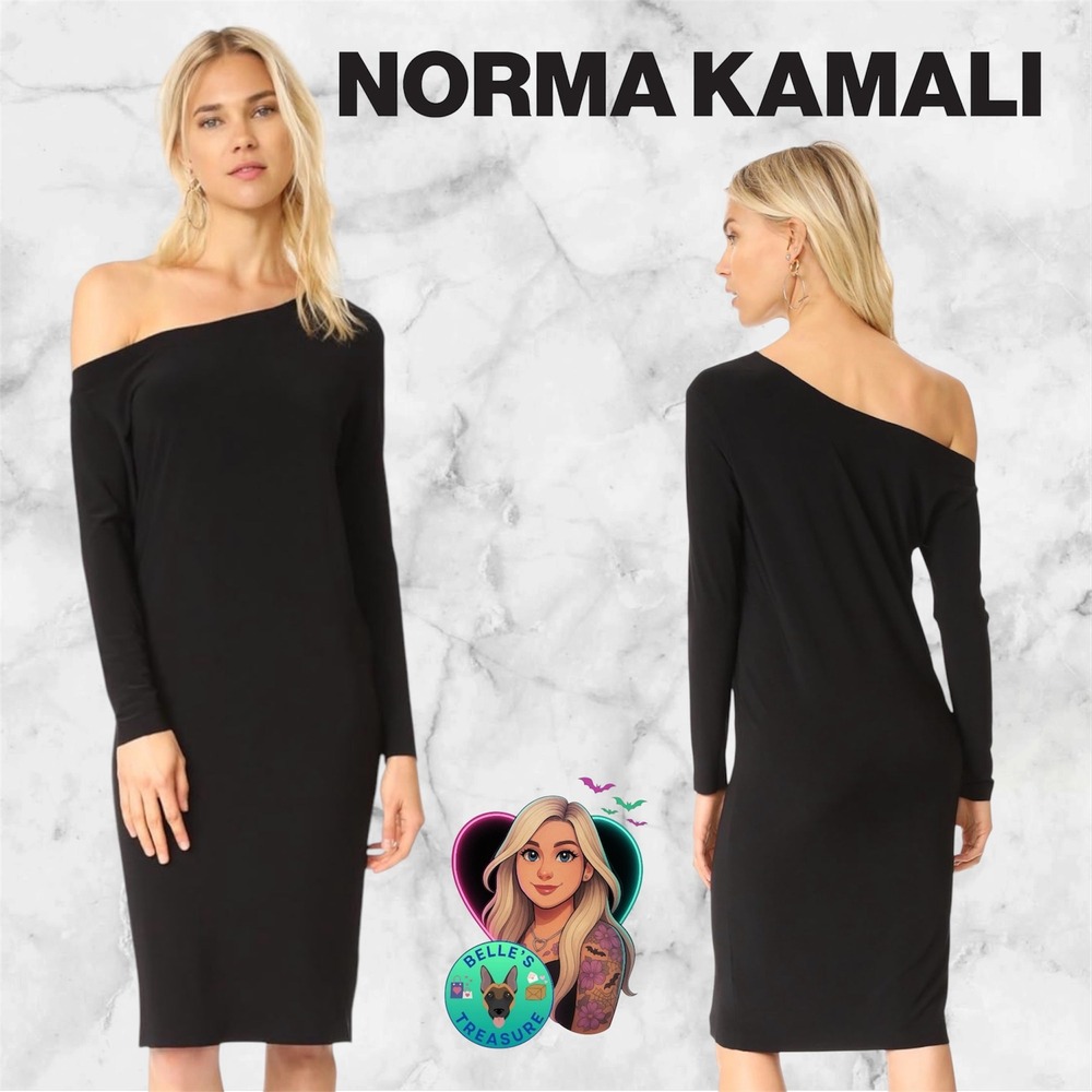 Norma Kamali Women's Medium Black Long Sleeve Drop Shoulder Dress Evereve NEW